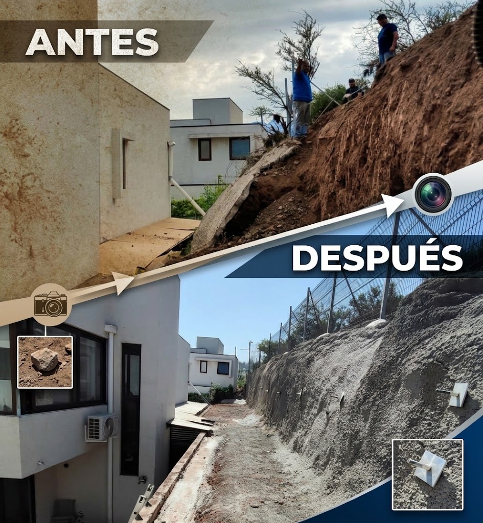 Antes y después de estabilización con shotcrete